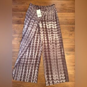 Zara Flowy Brown Tie-Dye Wide Leg Pants Medium NWT